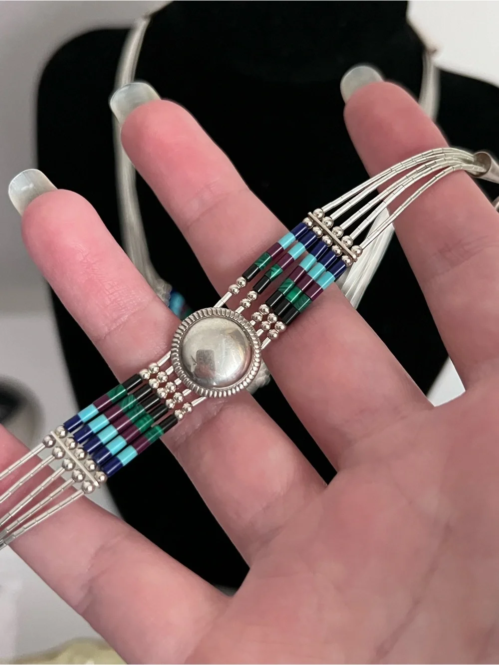 925 Sterling Navajo Multi-Strand Beaded Liquid Silver Necklace Bracelet Set